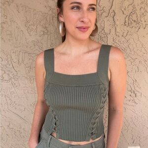 Jonathan Simkhai Olive Green Ribbed Tank Top